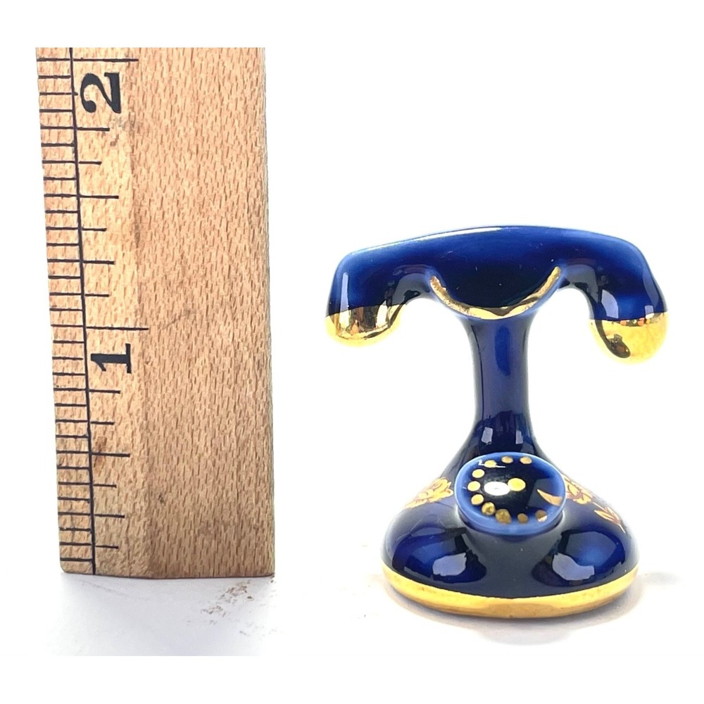 Limoges France Miniature Porcelain Set Blue Gold Telephone Gramophone Lot - Picture 6 of 9